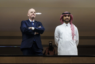FIFA president Gianno Infantino and Saudi Arabia's sports minister Abdulaziz bin Turki Al Saud