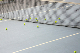 Tennis court with balls