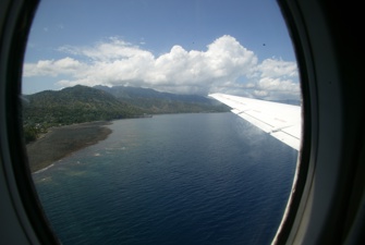 View of island from plane window